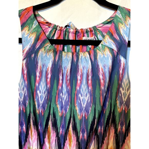 Athleta Ikat Martinique Dress Sleeveless Size Medium Multi Color Tassel Tie Back - Picture 2 of 9